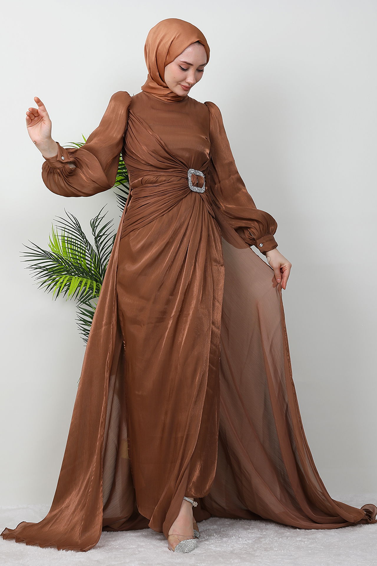 Aslı Tesettür Elbise Açık Kahve - 2