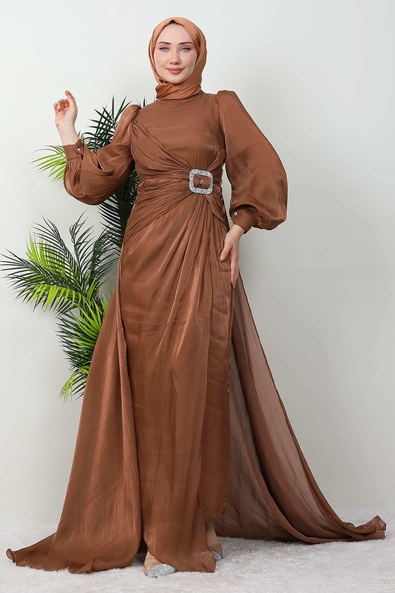 Aslı Tesettür Elbise Açık Kahve - 3