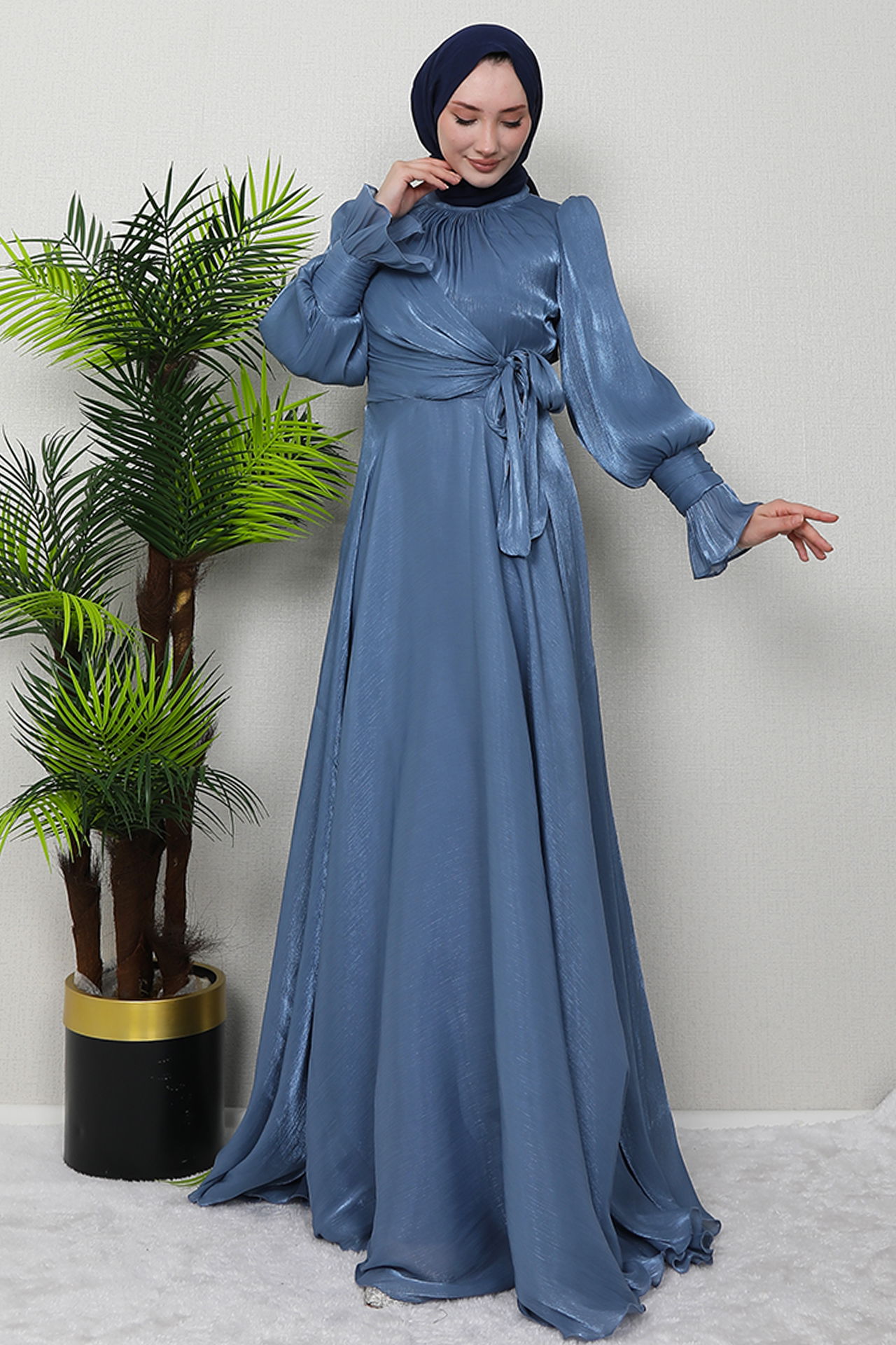 Fiyonk Detay İpek Abiye İndigo - 3