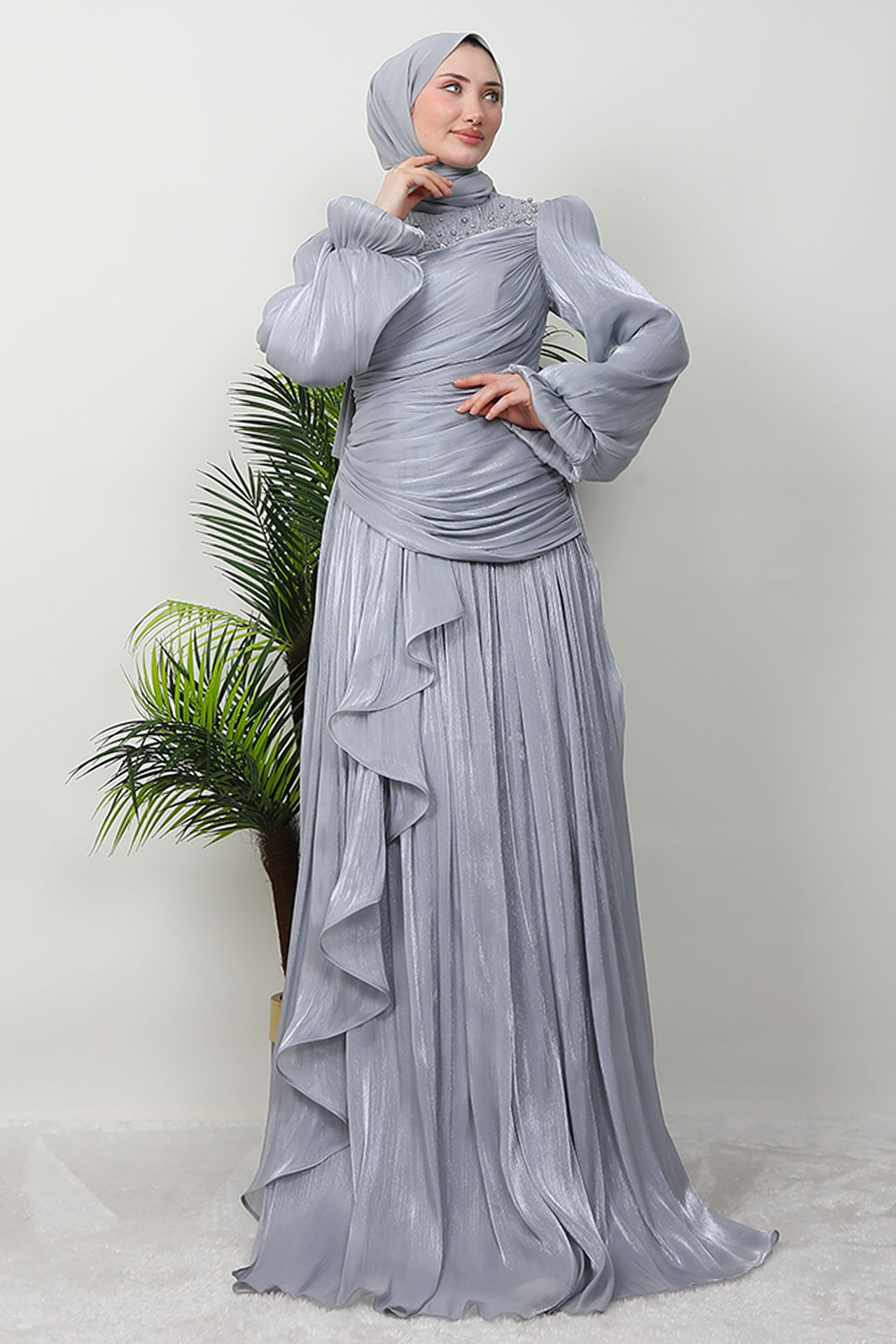 Tülin Tesettür Abiye Gri - 3