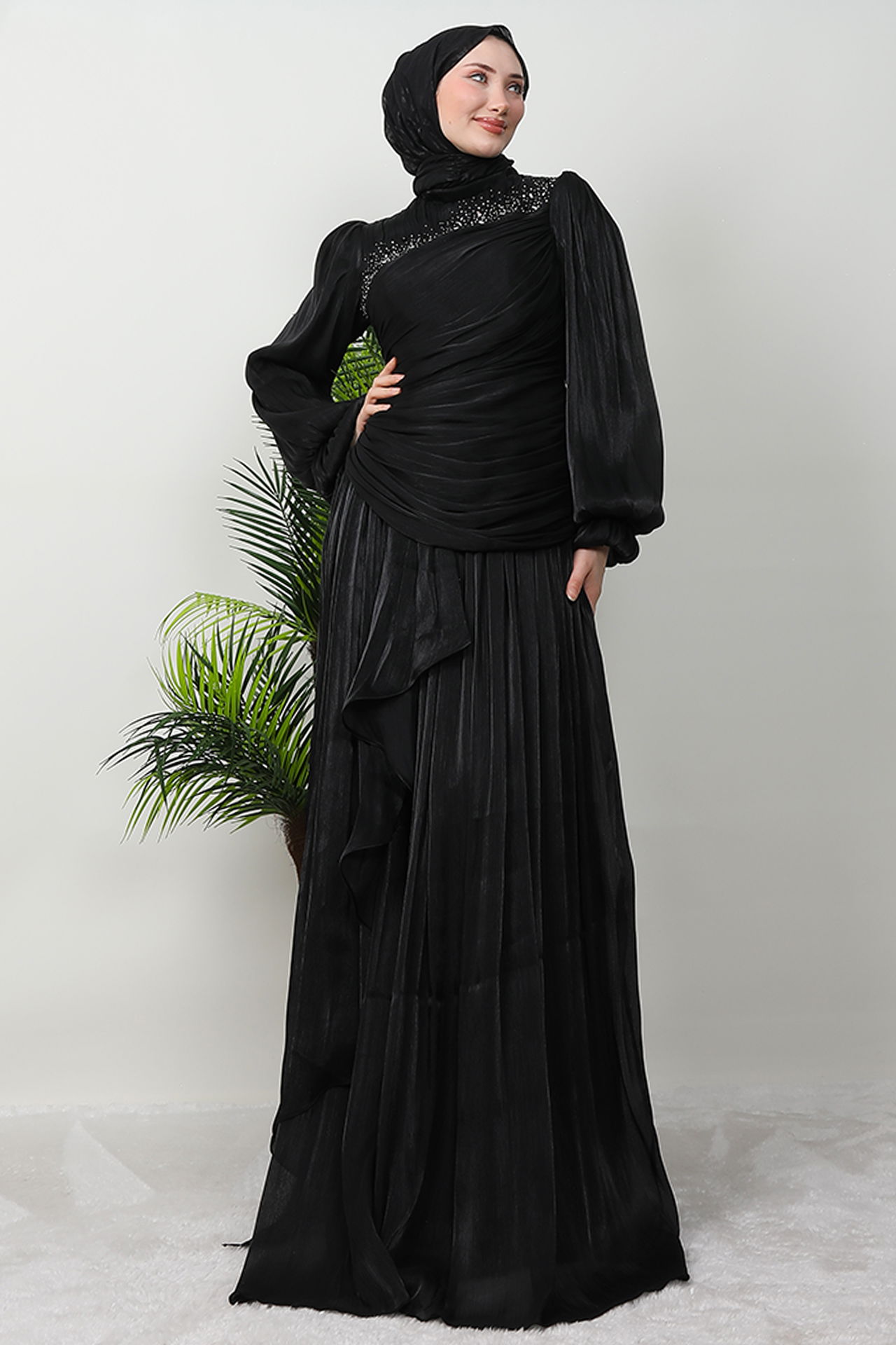 Tülin Tesettür Abiye Siyah - 1