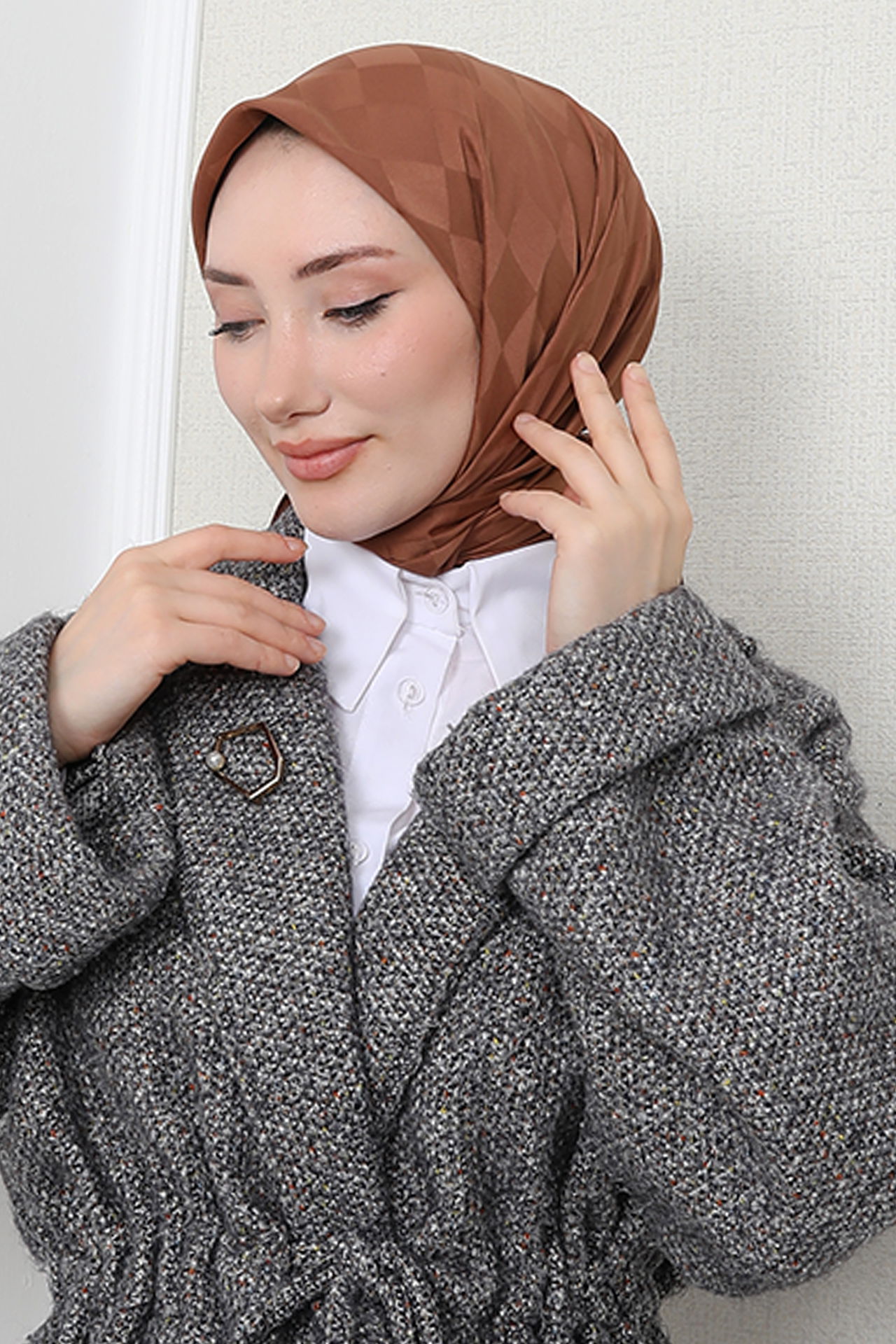 Dama Desen Eşarp Karamel - 4