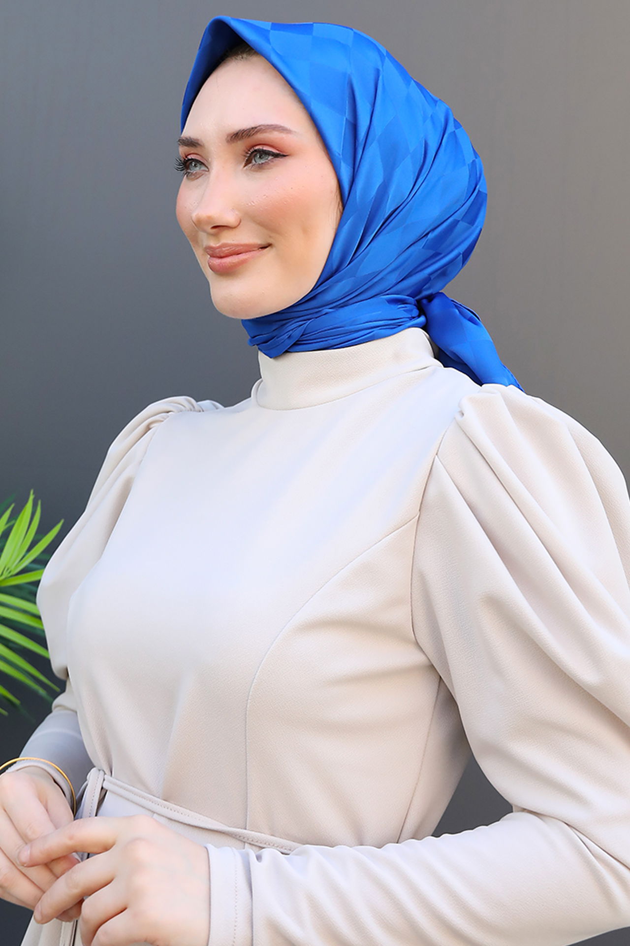 Dama Desen Eşarp Saks 