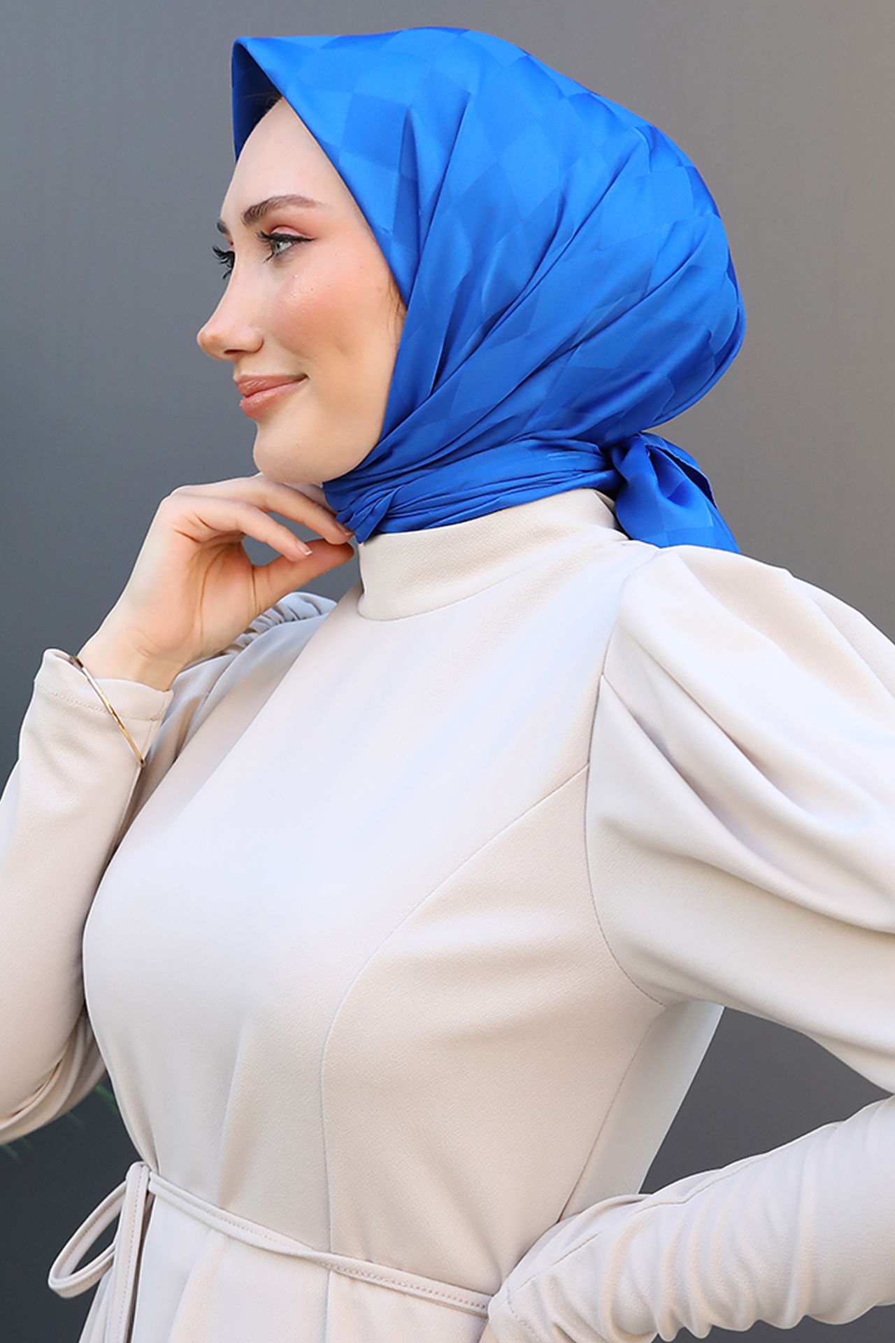 Dama Desen Eşarp Saks - 2