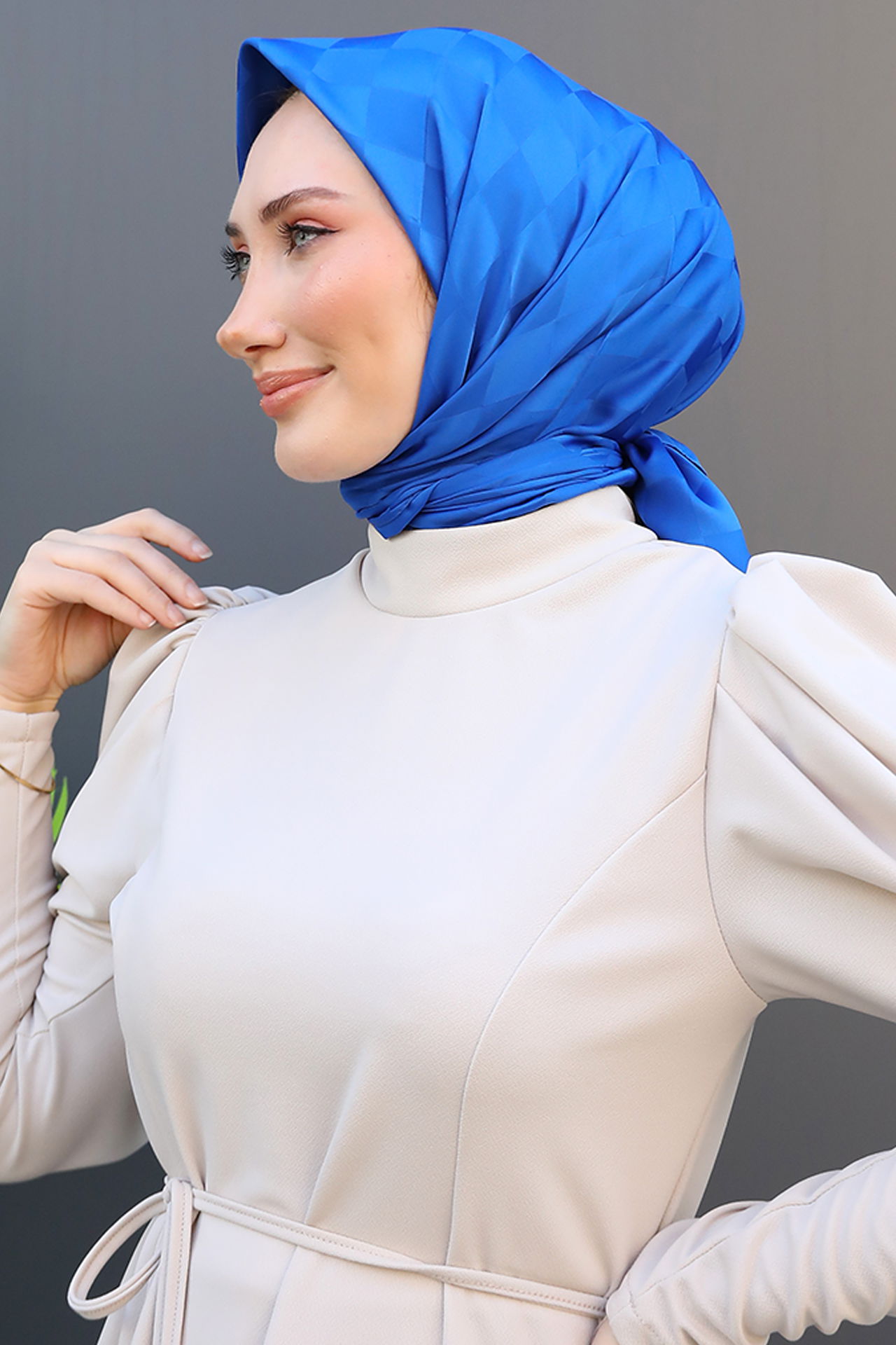 Dama Desen Eşarp Saks - 3