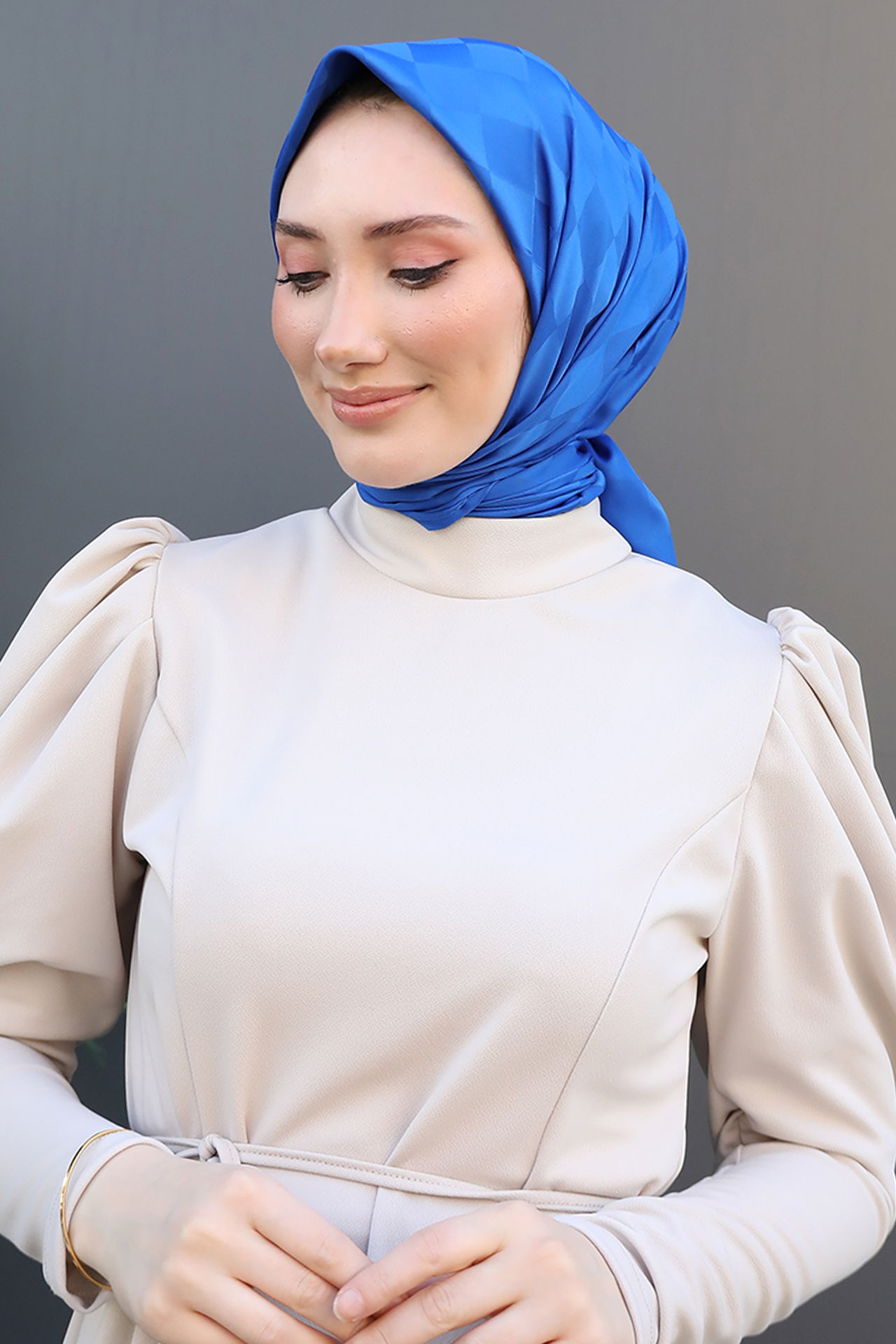 Dama Desen Eşarp Saks - 4
