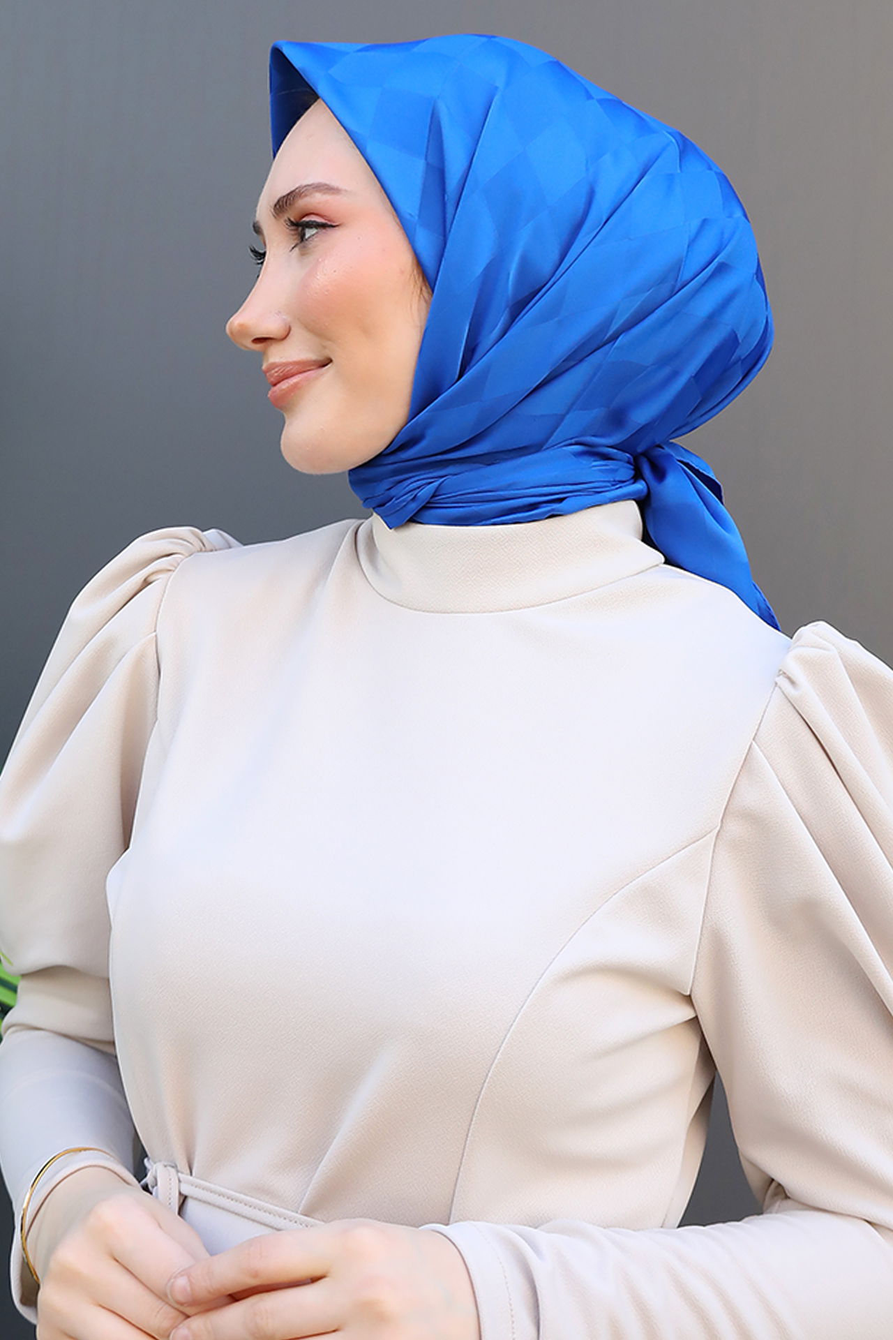 Dama Desen Eşarp Saks - 5