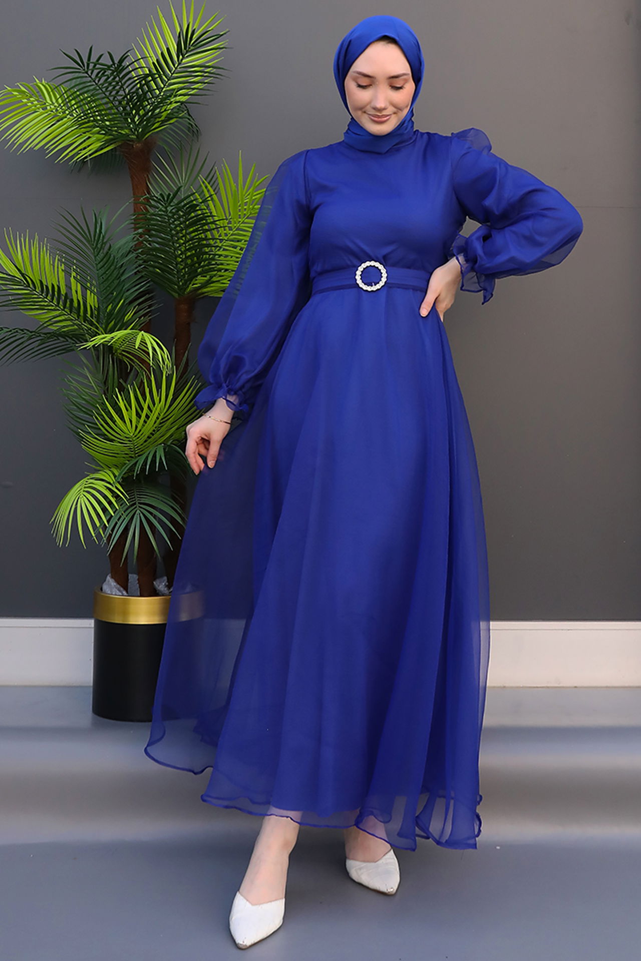 Elfida Tesettür Elbise Gece Mavi - 2