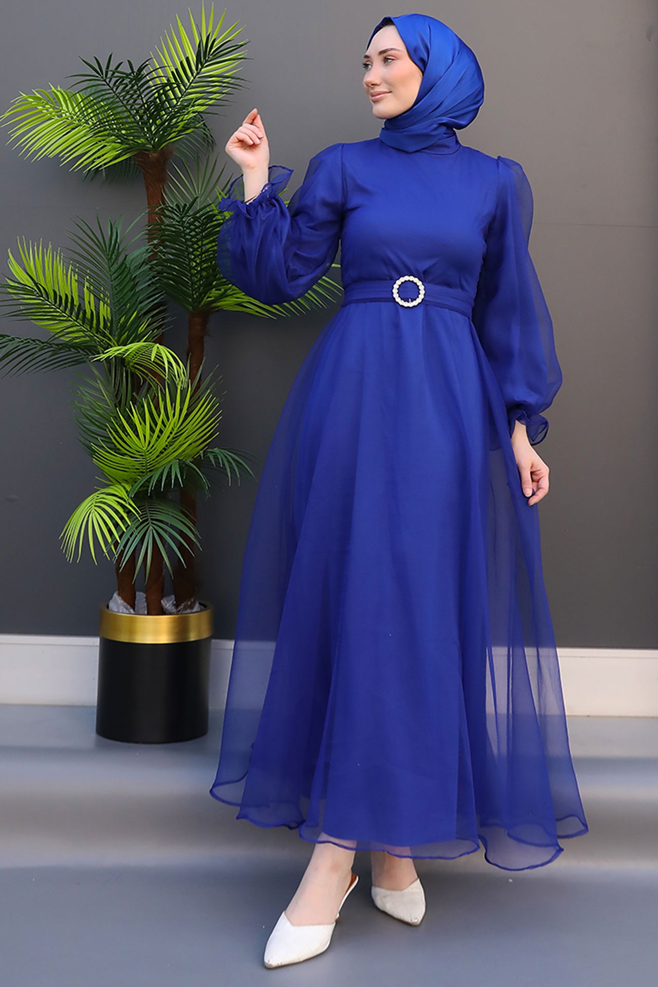 Elfida Tesettür Elbise Gece Mavi - 3