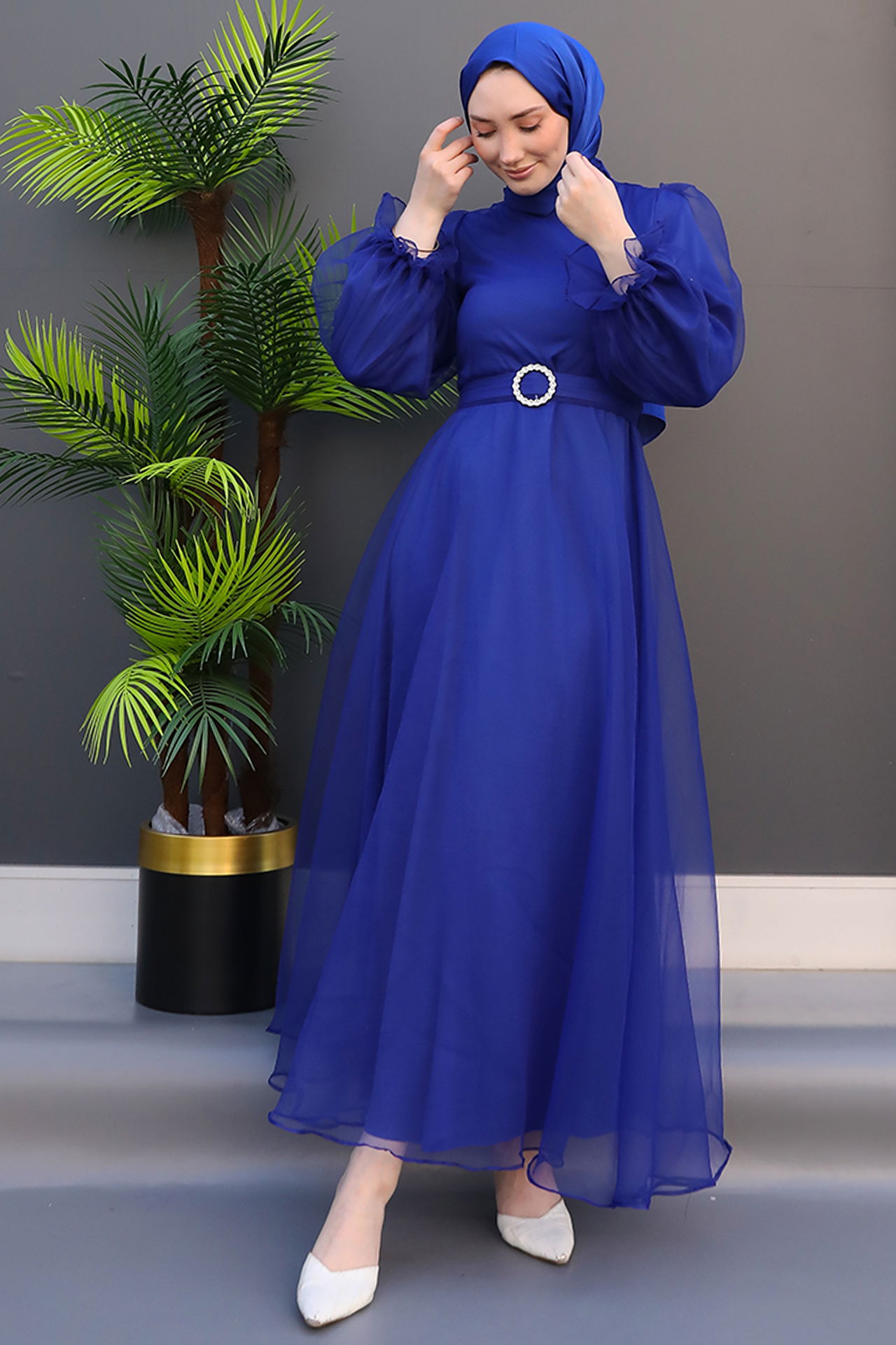 Elfida Tesettür Elbise Gece Mavi - 4