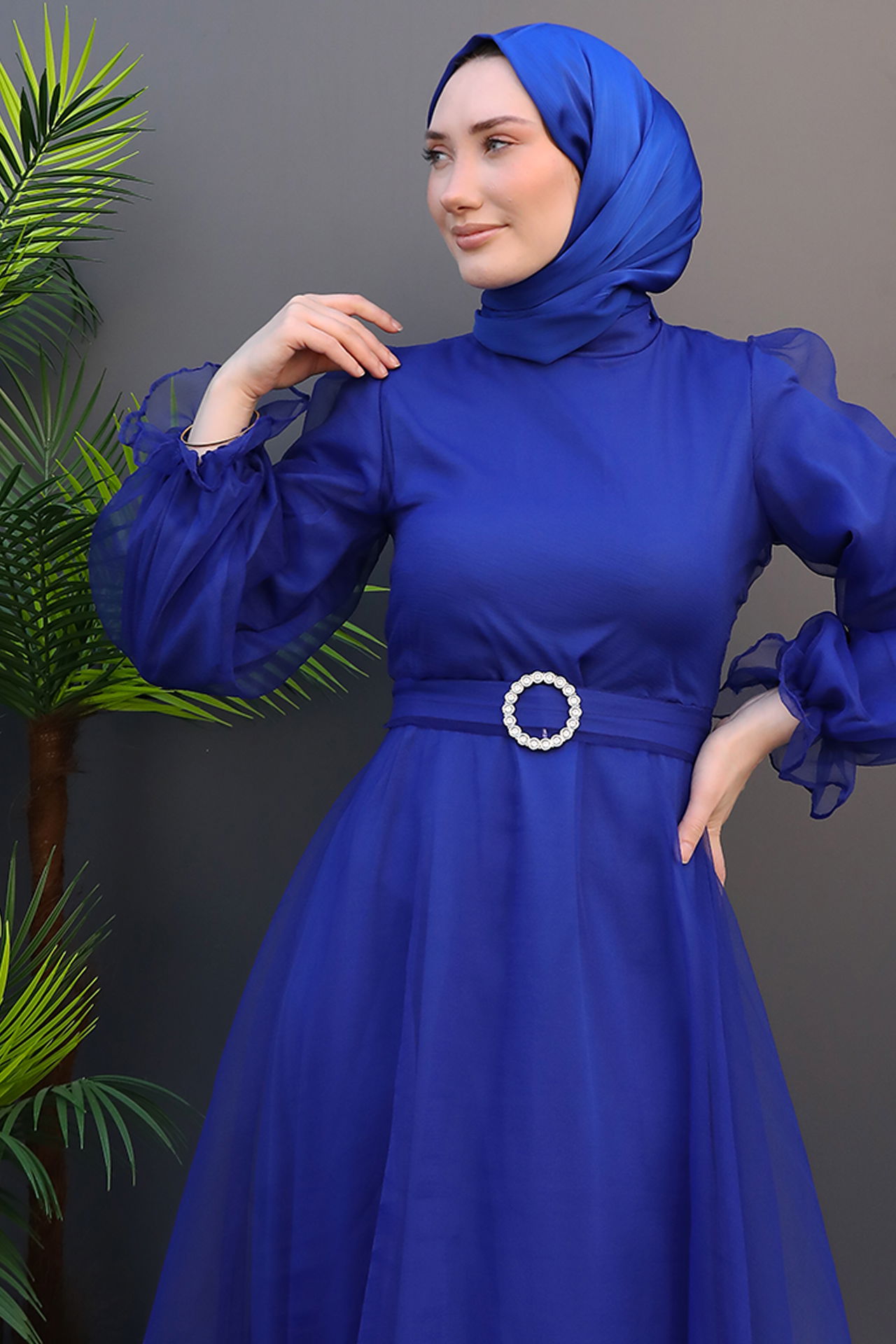 Elfida Tesettür Elbise Gece Mavi - 5