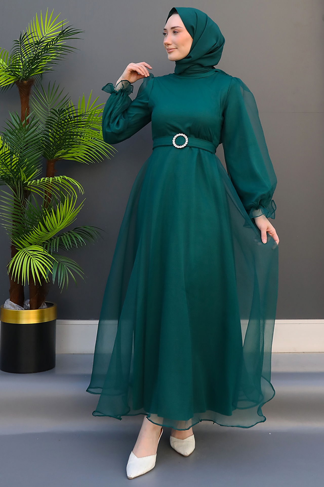 Elfida Tesettür Elbise Zümrüt 