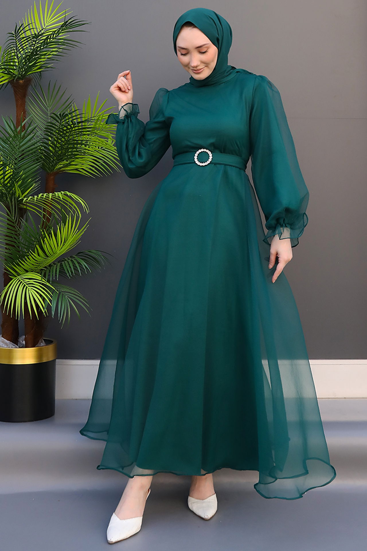 Elfida Tesettür Elbise Zümrüt - 2