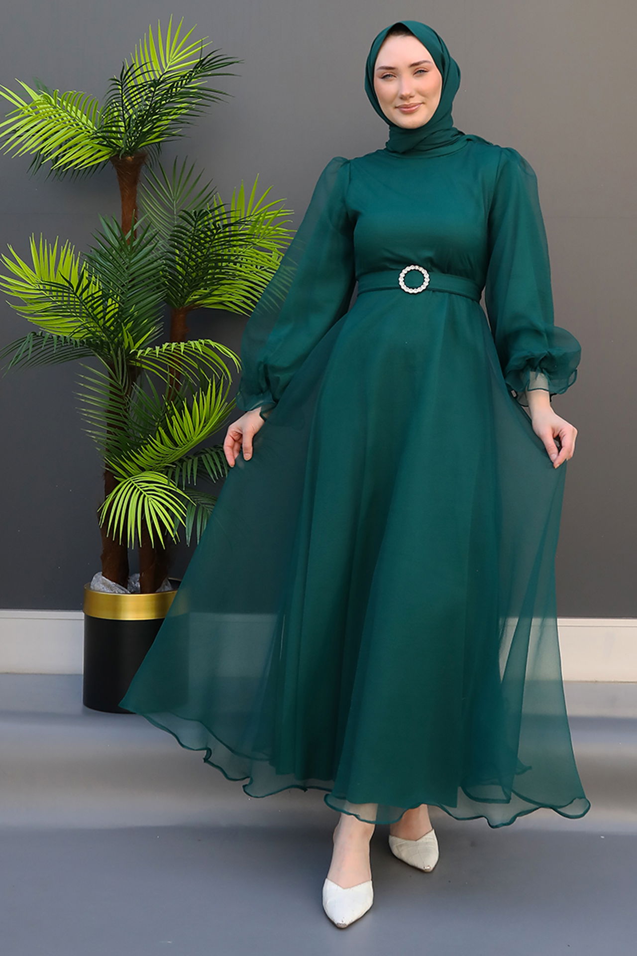 Elfida Tesettür Elbise Zümrüt - 3