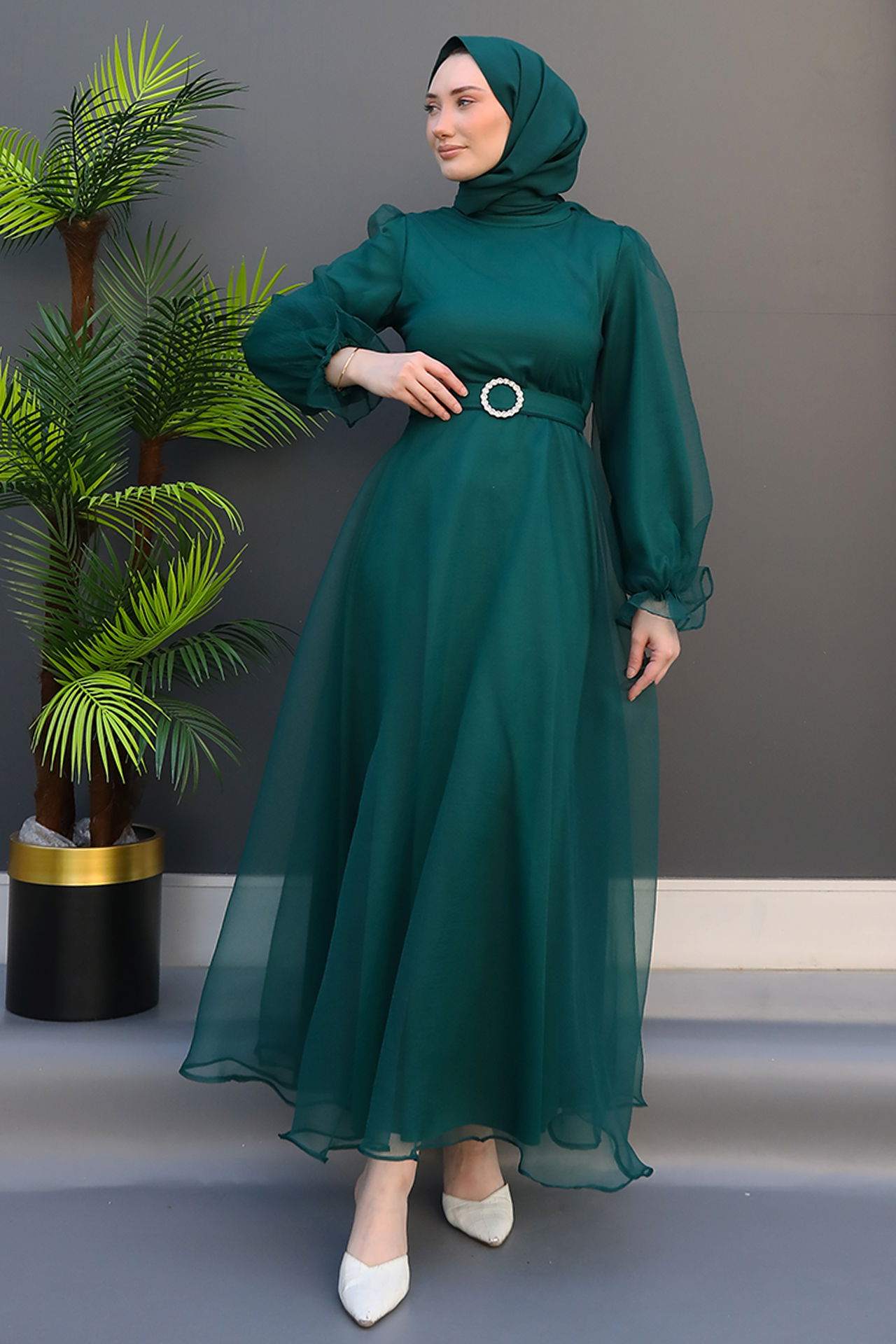Elfida Tesettür Elbise Zümrüt - 4