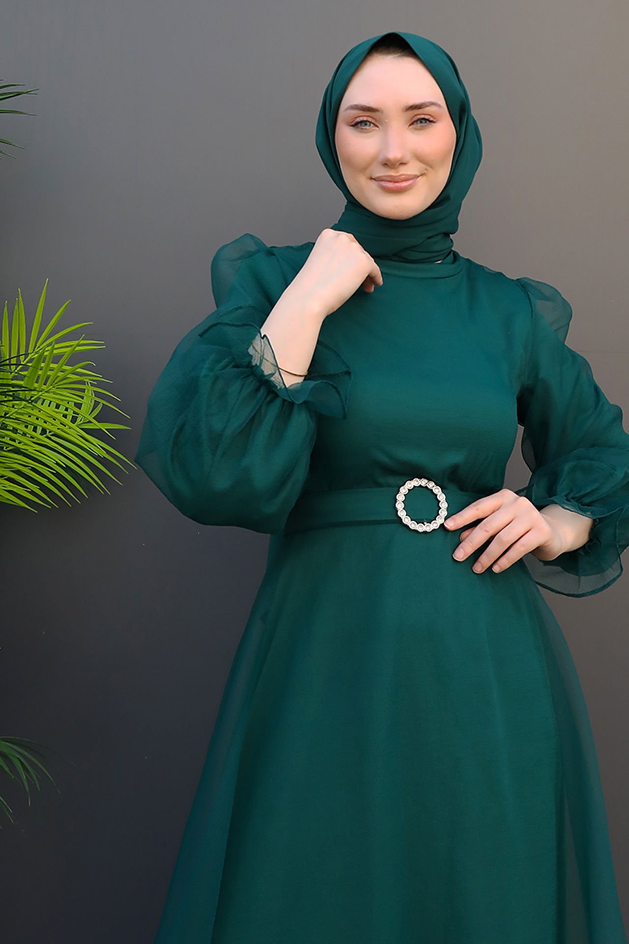 Elfida Tesettür Elbise Zümrüt - 5